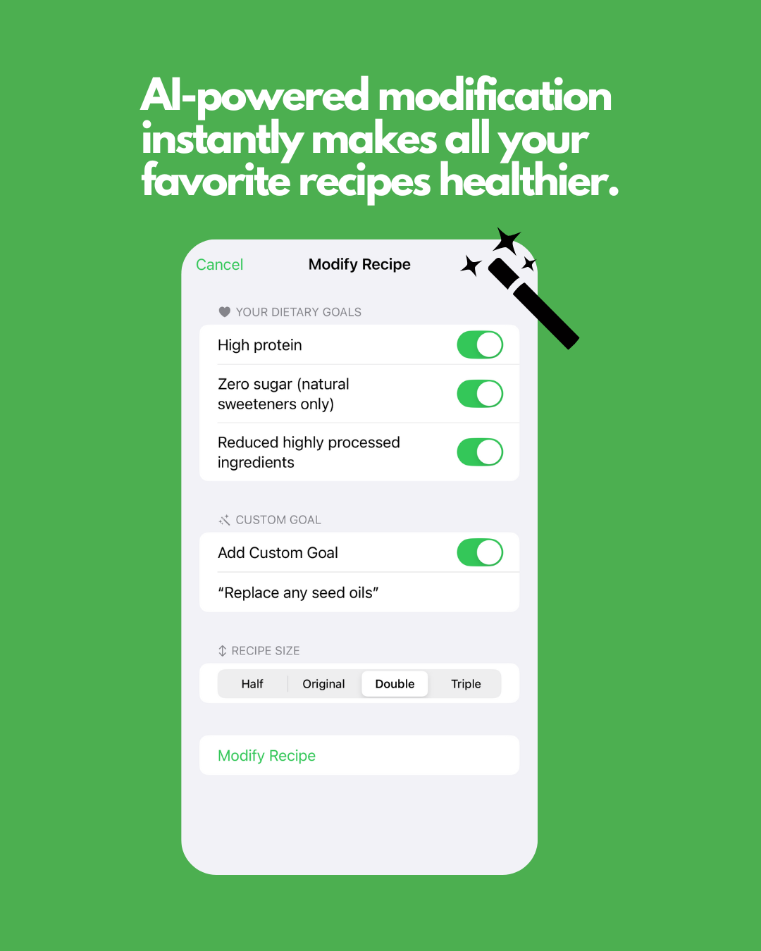 AI Recipe Modification screenshot